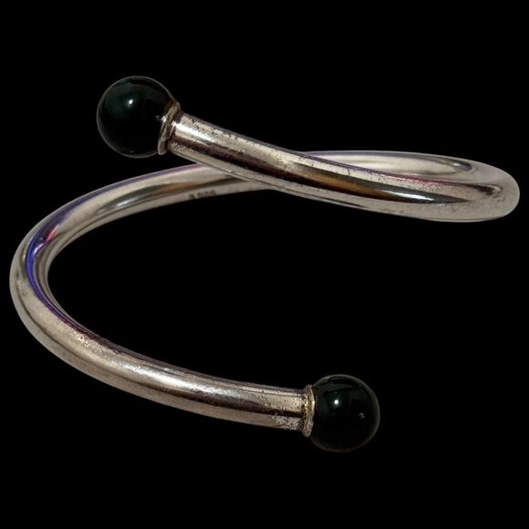 Sterling Bloodstone Open Bypass Adjustable Cuff - Picture 1 of 3